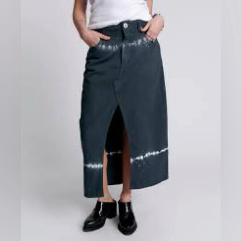 Rocko Mid Waist Long Length Denim Skirt - Black Magic